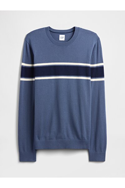 GAP Erkek Mavi Çizgili Bisiklet Yaka Kazak