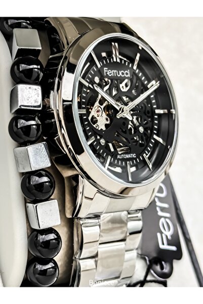 Ferrucci Steel Band Silver - Black Dial Automatic Movement Men's Wristwatch