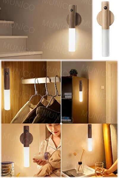 Empressco Bej LED USB Kablosuz Ahşap Sopa Gece Lambası Hareket Sensörlü, Kori...