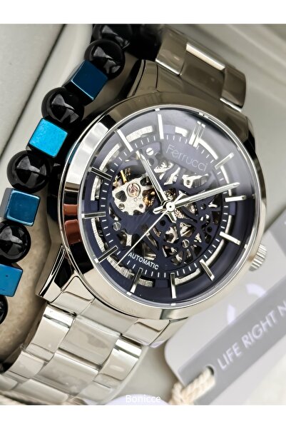 Ferrucci Steel Band Silver - Navy Dial Automatic Movement Men's Wristwatch