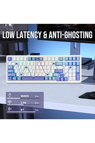 Epomaker x AULA F99 Wireless Mechanical Keyboard (White Light Blue, Graywood V3)