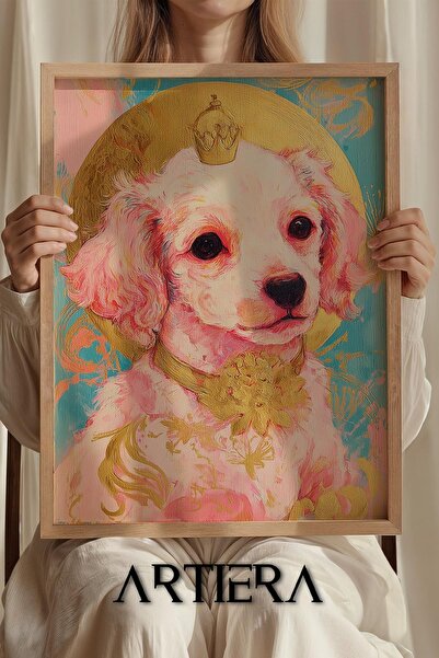 Artiera Πριγκίπισσα Όνειρο Χαριτωμένο χρυσό σκυλάκι με στέμμα Ξύλινος πίνακας...