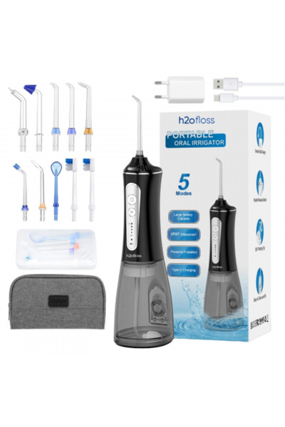 h2ofloss Professional Oral Irrigator for Mouthwash H2ofloss® Premium, 10 nozzles included, 2500 mAh battery