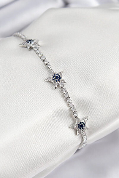 Genel Markalar Pirinç Zirkon Taşlı Yıldız Model Gümüş Renk Kadın Bileklik