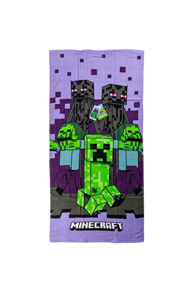 MINECRAFT Purple bath towel, beach towel 70x140cm