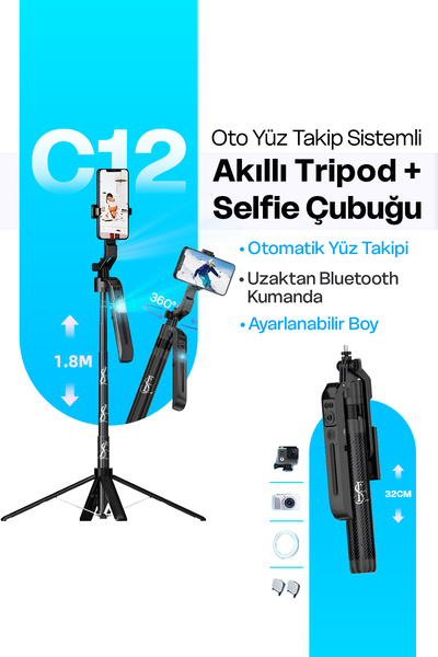 EN SİGA Yüz Oto Takip Sistemli Çok Amaçlı Bluetooth Kumandalı Akıllı Tripod +...