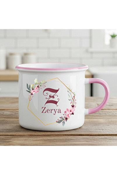 ZERYA كوب مطلي بالمينا باللون الوردي مخصص للأسماء والأحباء - كوب خاص للأحباء ...