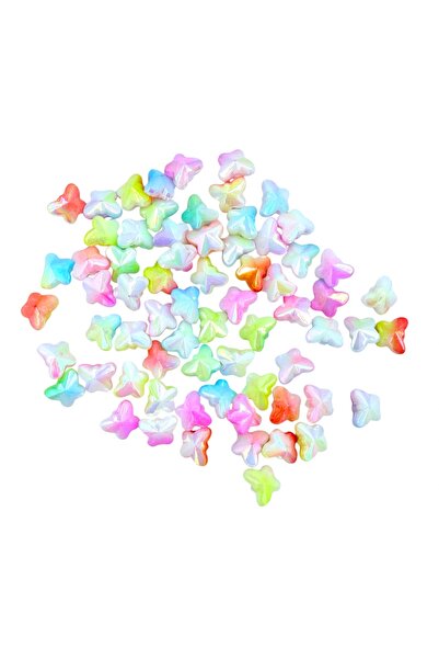 yiğit aksesuar Butterfly Model Perforated Colorful Jewelry Beads 100 Pieces
