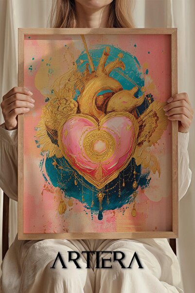 Artiera Ξύλινος πίνακας για κοριτσίστικο δωμάτιο με καρφίτσα χρυσή καρδιά με ...