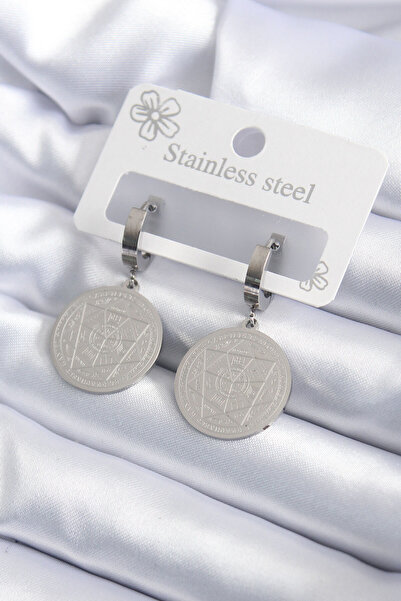 Mustran 316L الصلب الفضة اللون الخماسي نموذج التطريز أقراط نسائية