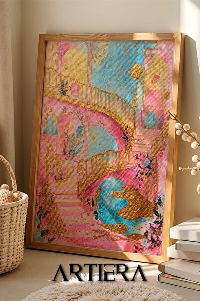 Artiera Princess Dream Fairytale Castle Staircase Girl's Room Wooden Painting
