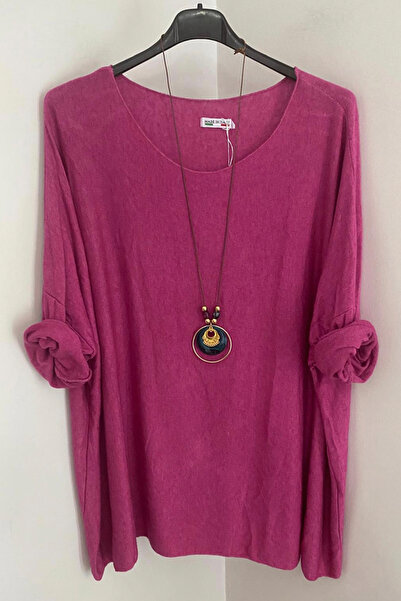 AYASOFYA OTANTIK Γυναικεία ιταλική φούξια μπλούζα με αξεσουάρ casual oversize...