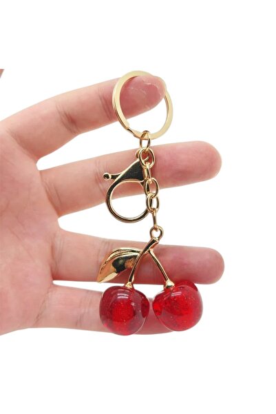 safestore Glitter Cherry Gold Detailed Red Viral Bag Charm Bag Ornament / Keychain