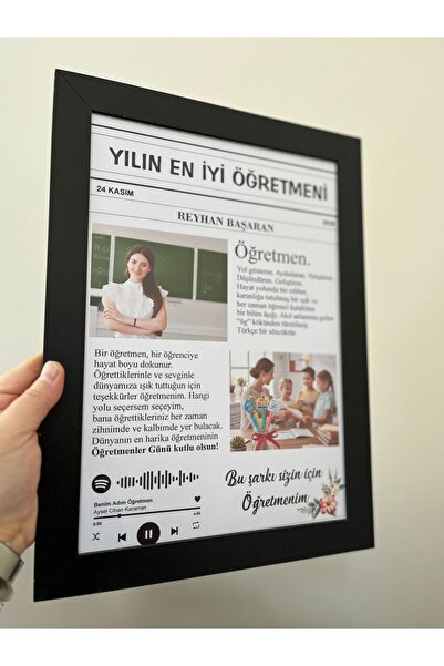 imzatasarım ÇERÇEVELİ Kişiye Özel Öğretmenler Günü Anı Gazetesi (A4 boyutunda)