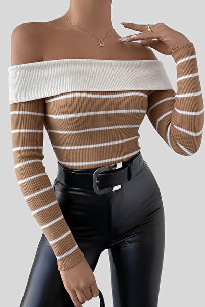 Siner Fashion Γυναικεία μπλούζα με μακρυμάνικο κορδόνι με λεπτομέρεια σε μπεζ χρώμα Madonna