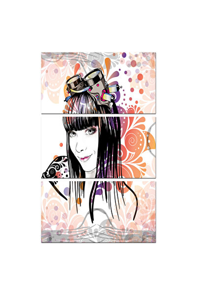 Generic لوحه جداريه - فتاة تبتسم -1519 - مقسمه ثلاثة قطع