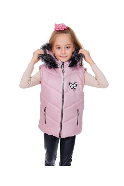 Kamex Girls' Embroidered Winter Faux Leather Padded Vest