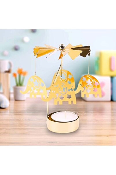 keyfim shop Dekoratif Metal Isı ile Dönen Şans Getiren Fil Tasarımlı Mumluk