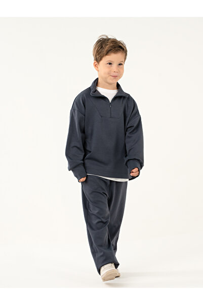 Catz Kids Boy's Zipper Dark Gray Soft Modal Tracksuit Set