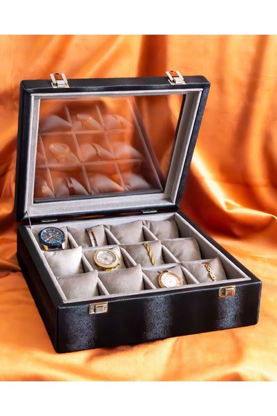 Shansora Design 12-Gang Glossy Black Watch Box, Faux Leather Covered, Custom ...