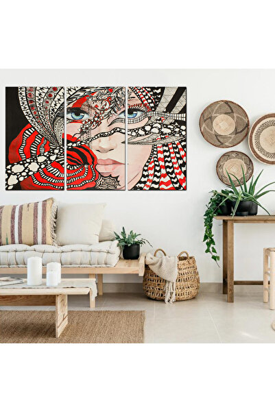 Generic لوحه جداريه - رسمة لوجه إمرأه تراثي - 21001 - مقسمه ثلاثة قطع