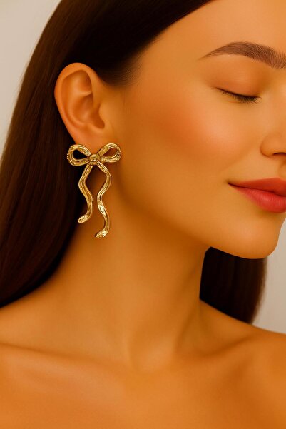 LUFES Gold Fiyonk Detaylı Kadın Küpe