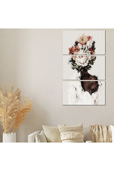 Generic لوحه جداريه - إمرأه و زهور - 21024 - مقسمه ثلاثة قطع