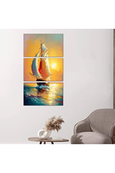 Generic لوحه جداريه رسمة سفينه أثناء الغروب - ٢٤١٥٠ - مقسمه ثلاثة قطع