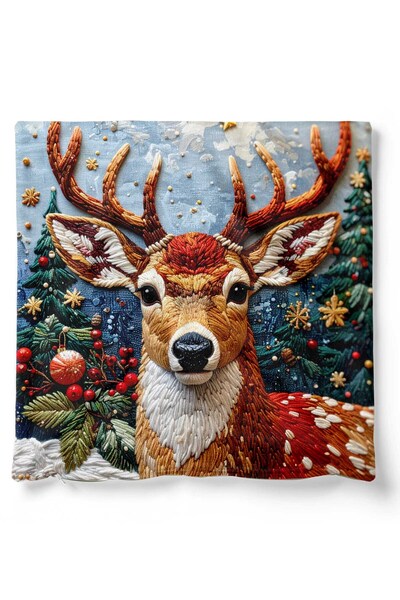 Pilloveland Double-Sided Printed Set of 2 Suede Throw Pillow Covers - Reindeer - Christmas - New Year - Noel