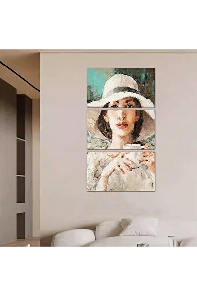 Generic لوحه جداريه مودرن رسمة إمرأه تشرب القهوة - 24025 - مقسمه ثلاثة قطع