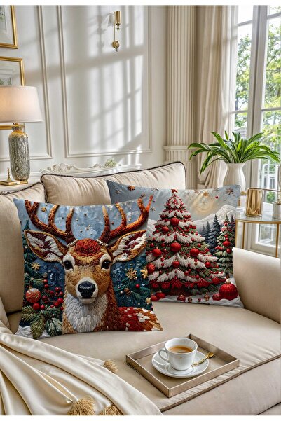 Pilloveland Double-Sided Printed Set of 2 Suede Throw Pillow Covers - Reindeer - Christmas - New Year - Noel