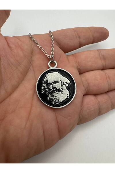 Yuchicly قلادة كارل ماركس المستديرة للنساء والرجال، تمثل الفلسفة والعمل والتف...