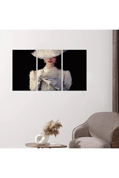 Generic لوحه جداريه رسمة فنية لامرأه بقبعه بيضاء - ٢٤٥٨٥ - مقسمه ثلاثة قطع