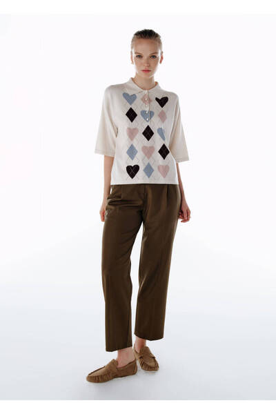 Knitss Ecru Heart Intersia Pattern Knitwear Top