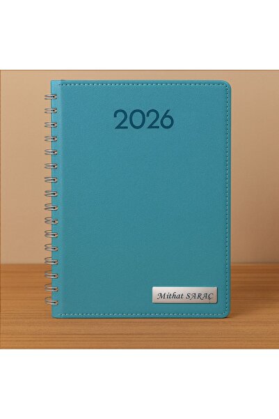 promosyon denizi Kişiye Özel 2026 Tarihli Gizli Spiralli Turkuaz Ajanda ve Ka...