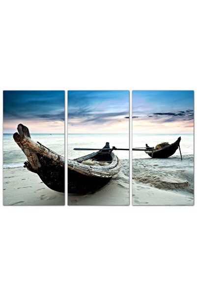 Generic لوحه جداريه - قوارب على الشاطئ - 962 - مقسمه ثلاثة قطع