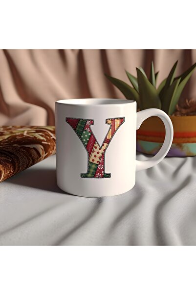 Beramussa Letter Y New Year Themed Mug - New Year Concept Patched Effect Desi...