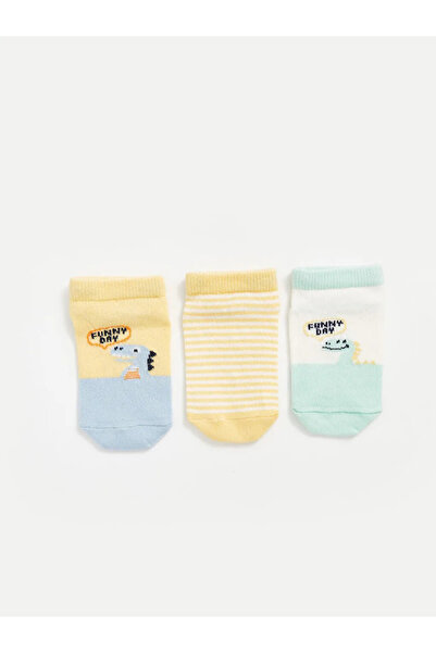 LC Waikiki LCW baby Sarı Baskılı Erkek Bebek Patik Çorap 3'lü
