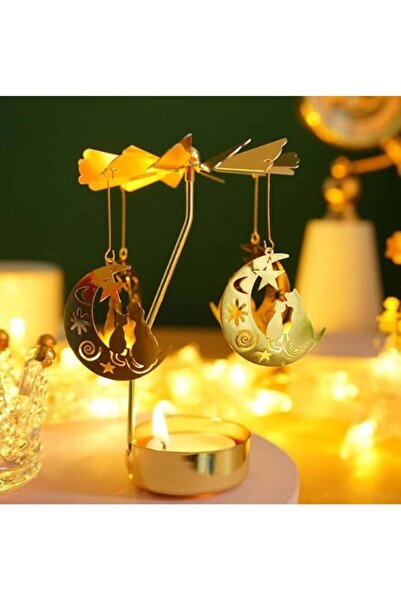 hediyesahibi Dekoratif Metal Isı ile Dönen Sevimli Kediler Tasarımlı Mumluk