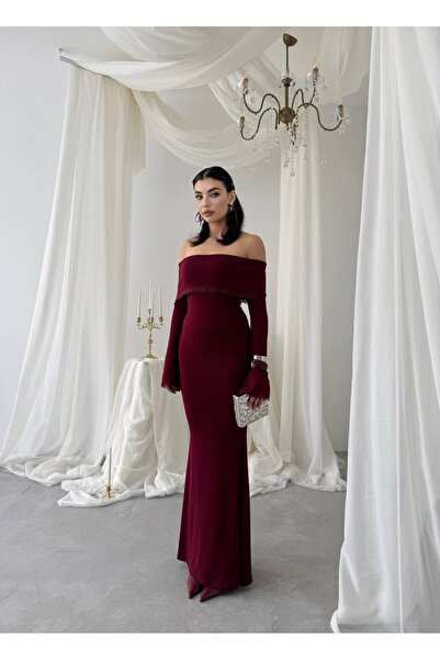 Miss Beyoğlu Kadın Yeni Sezon Abiye Elbise – Omuz Açık, Uzun, balık Şık Gece & Davet Elbisesi