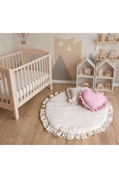 eyma home سجادة لعب مكشكشة من الكتان الخام 100% قطن (110 سم) قطرها