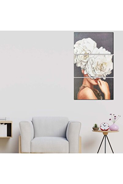 Generic لوحه جداريه - إمرأه و ورود بيضاء - ٣٠٠٤٨ - مقسمه ثلاثة قطع - مقسمه ثل...