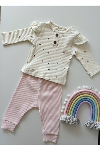 Luna Kids Store Baby Girl Cotton Floral Set Powder