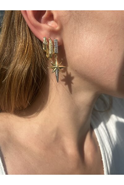 Hora 3’lü Kuzey Yıldızı Gold Çelik Set Küpe