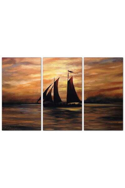 Generic لوحه جداريه - سفينه وسط البحر - 664 - مقسمه ثلاثة قطع