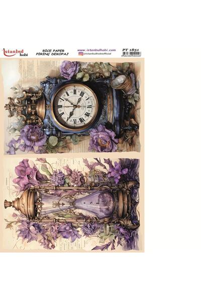 İstanbul Hobi Pirinç Dekopaj Kağıdı 30x42cm PT-1851 Saat ve Kum Saati