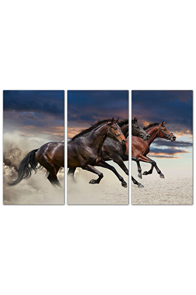 Generic لوحه جداريه - خيول تركض - 925 - مقسمه ثلاثة قطع - مقسمه ثلاثة قطع
