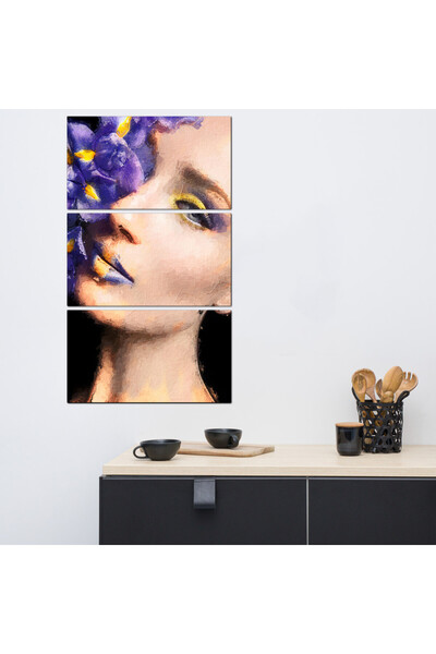 Generic لوحه جداريه - رسمة إمرأه مع زهور بنفسجيه - ٣٠٠٣٧ - مقسمه ثلاثة قطع - مقسمه ثلاثة قطع