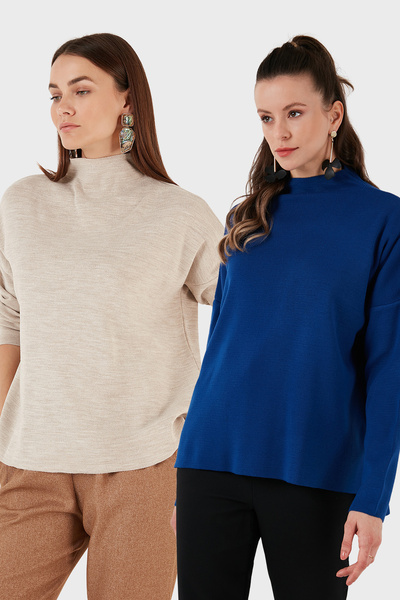 Lela Cotton Long Back Stand Collar 2-Pack Knitwear Sweater Sweater 4615002S2