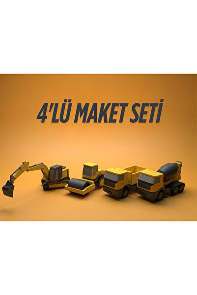 NERFORM 4’lü Mini İş Makinesi Maket Seti-Silindir/Ekskavatör/Kamyon/Mikser - İnşaat Aracı Modeli